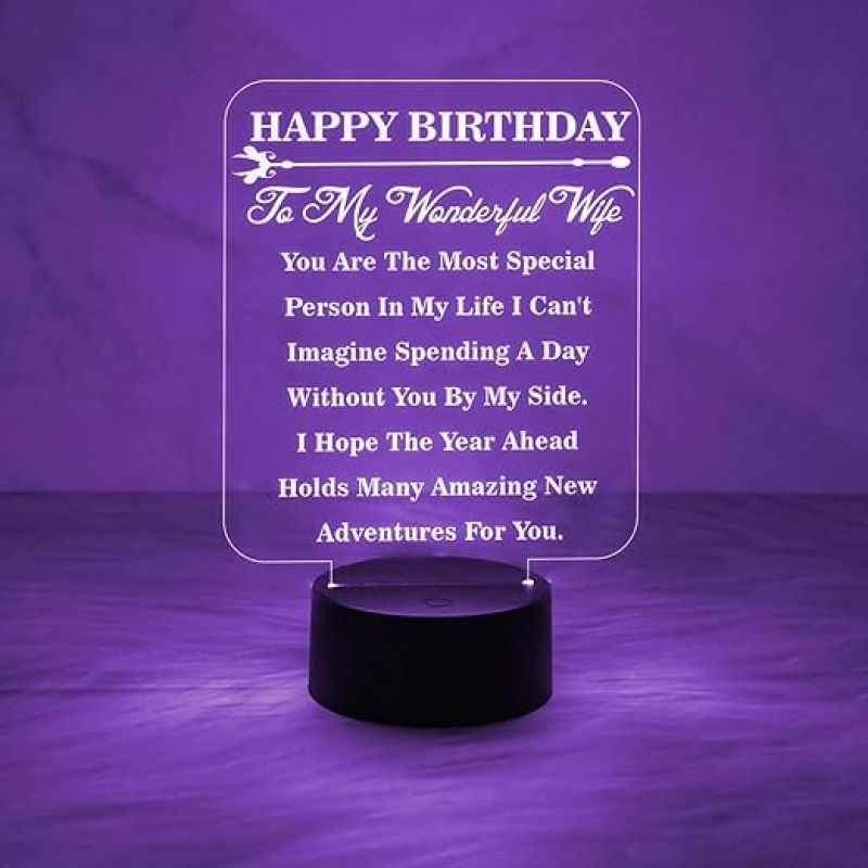 Happy Birthday to My Wonderful Wife Gift Led Lamp | 7 Color Changing Light with On/Off Touch Button |